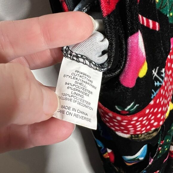 Love On A Hanger Overalls Womens Large‎ Black Velour Christmas Kitty Cat Santa - Picture 11 of 14